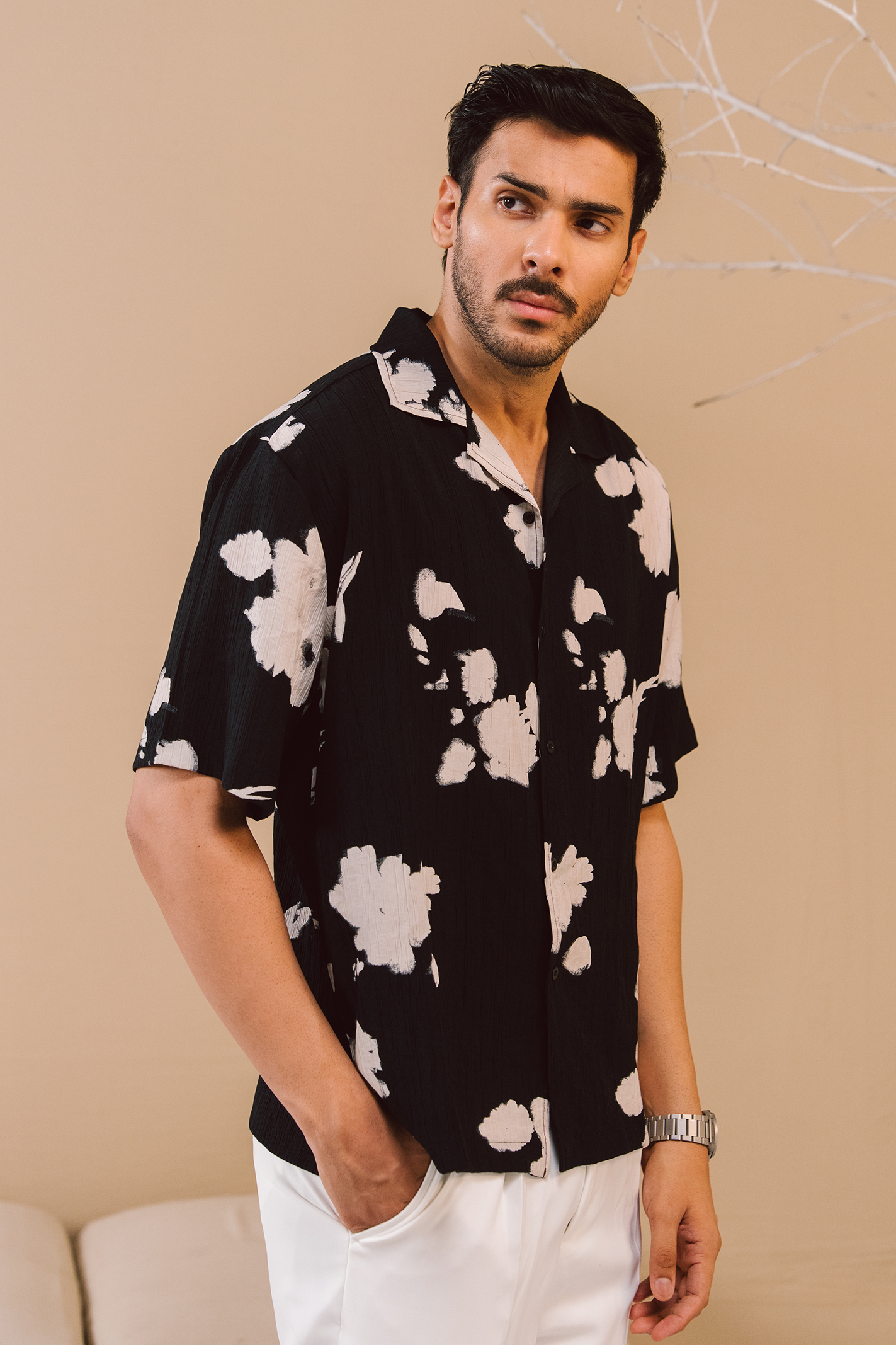Textured Print Shirt – Black & White Main image