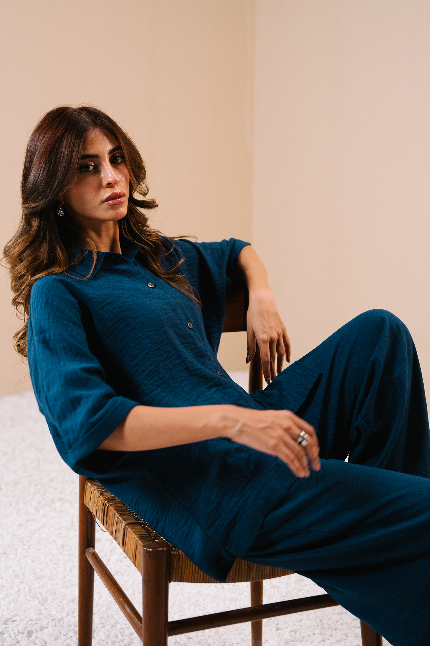 Textured  Co-ord Set - Navy
