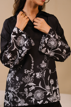 Collared Printed Co-ord Set - Black