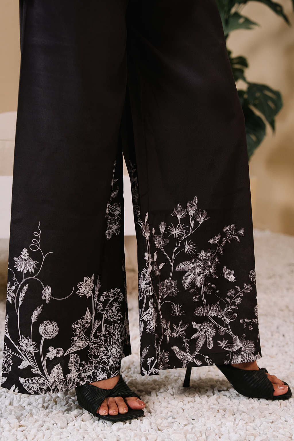 Collared Printed Co-ord Set - Black