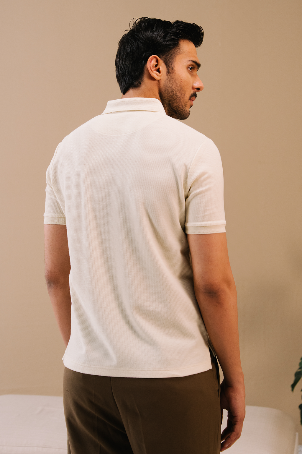 Honeycomb Textured Polo Shirt – Off White