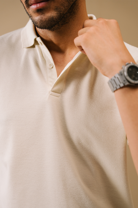 Honeycomb Textured Polo shirt - Butter Yellow