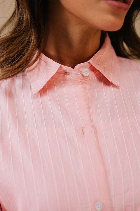 Stripe Button-down shirt - Pink and white stripe