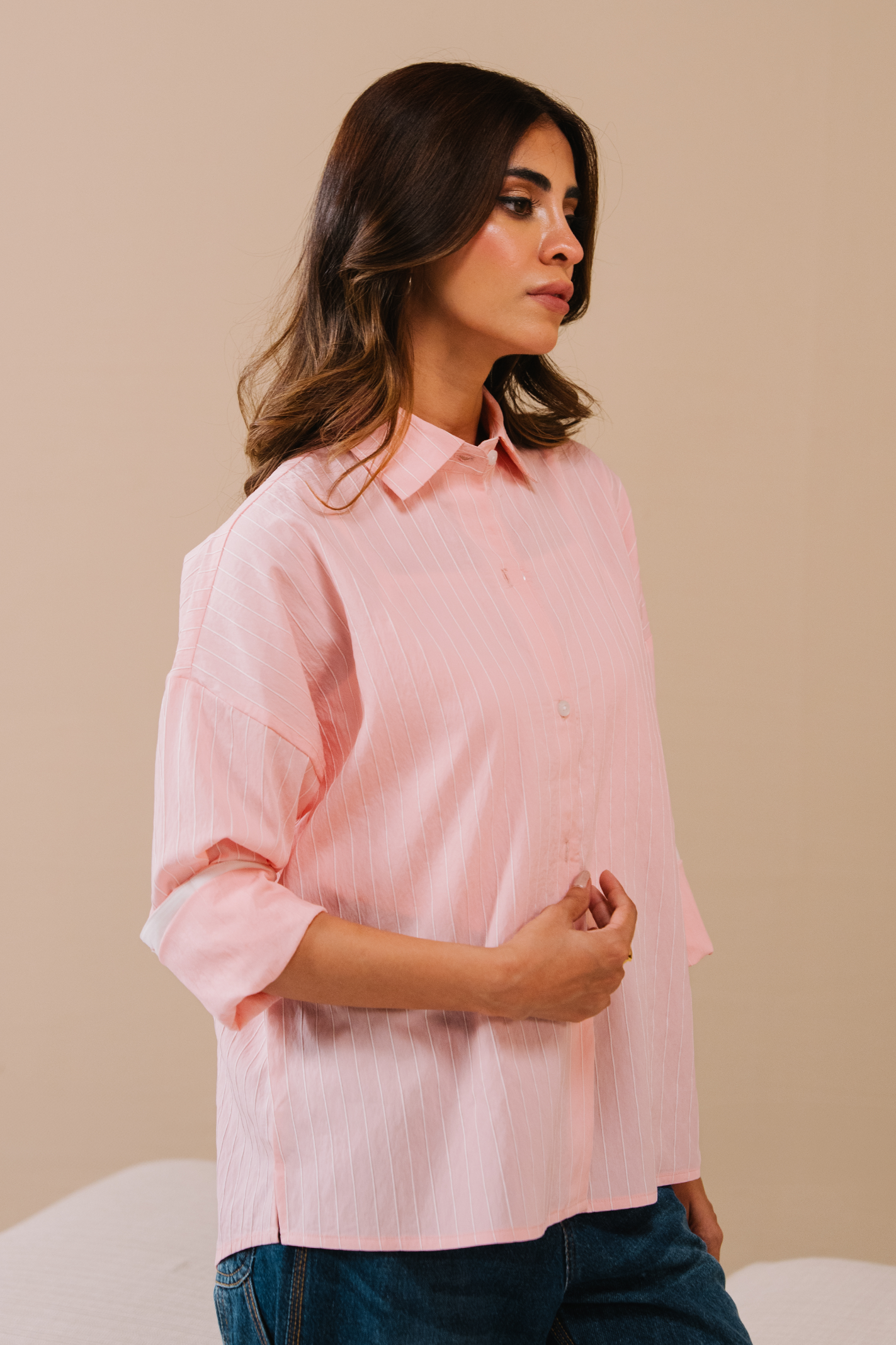 Stripe Button-down shirt - Pink and white stripe