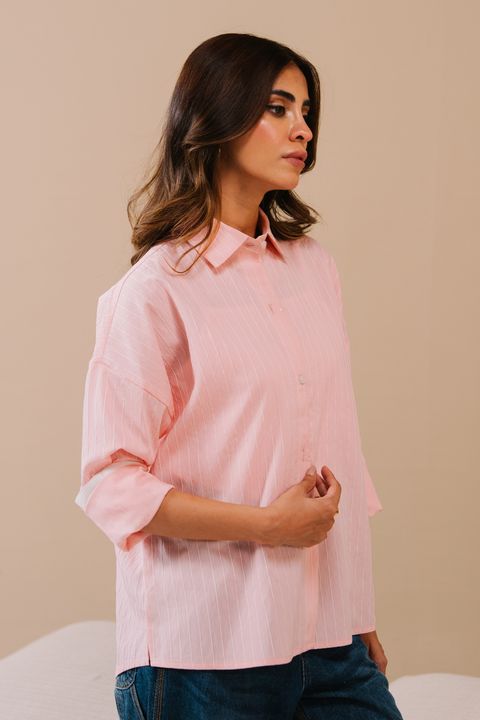 Stripe Button-down shirt - Pink and white stripe