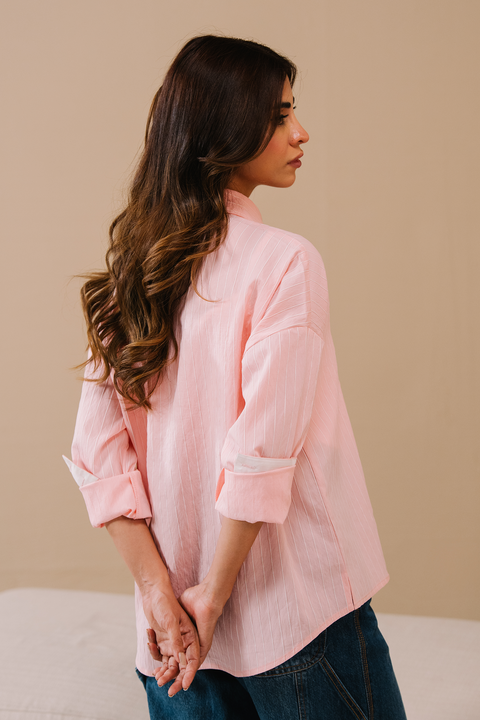 Stripe Button-down shirt - Pink and white stripe