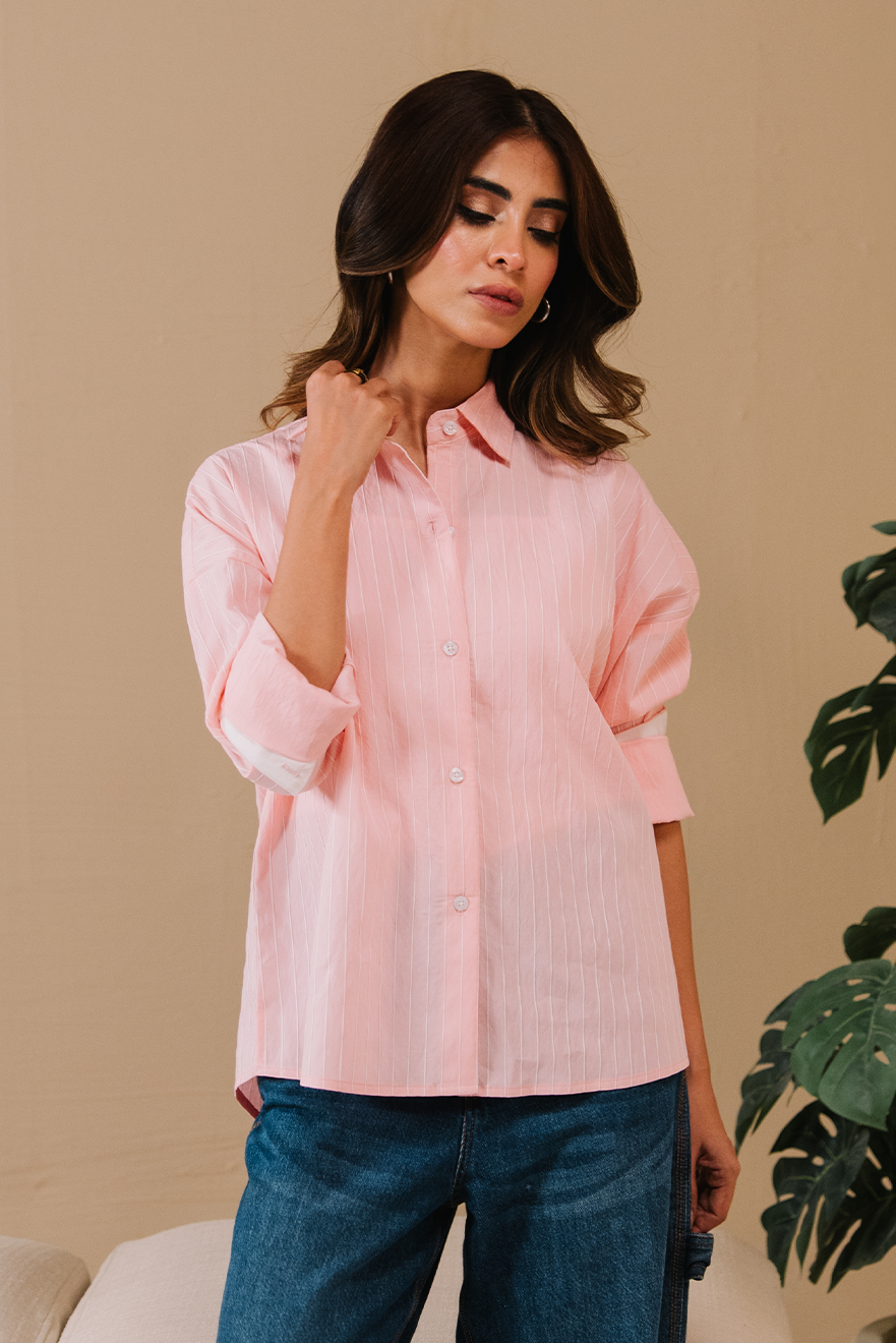 Stripe Button-down shirt - Pink and white stripe Main image