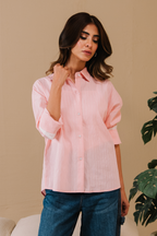 Stripe Button-down shirt - Pink and white stripe