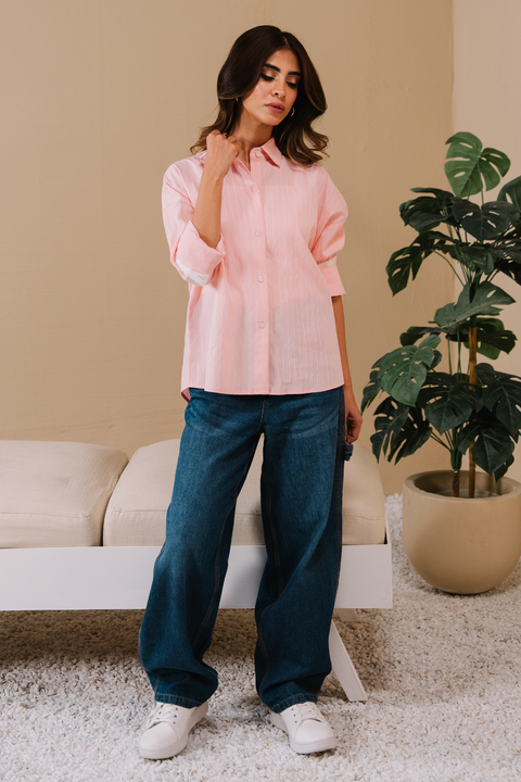 Stripe Button-down shirt - Pink and white stripe