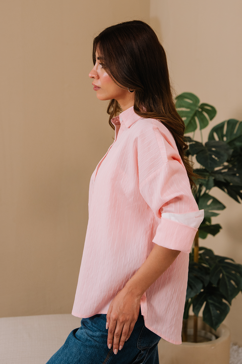 Stripe Button-down shirt - Pink and white stripe