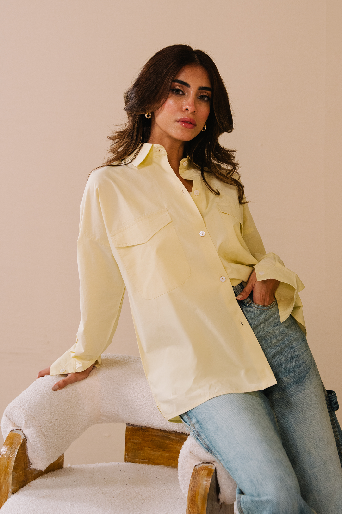 Oversized Poplin  Shirt - Butter Yellow Main image