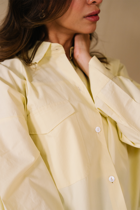 Oversized Poplin  Shirt - Butter Yellow
