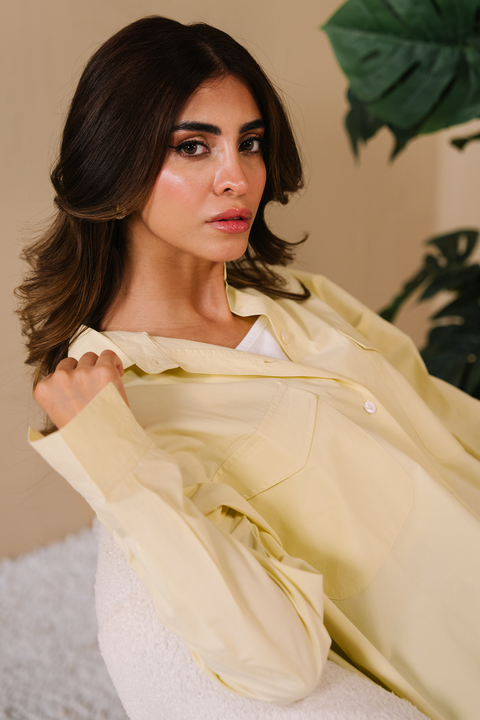 Oversized Poplin  Shirt - Butter Yellow