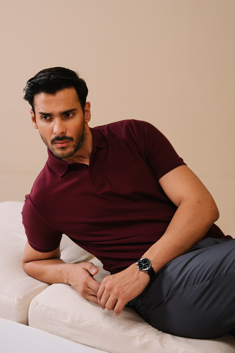 Honeycomb Textured Polo shirt - Windsor Wine