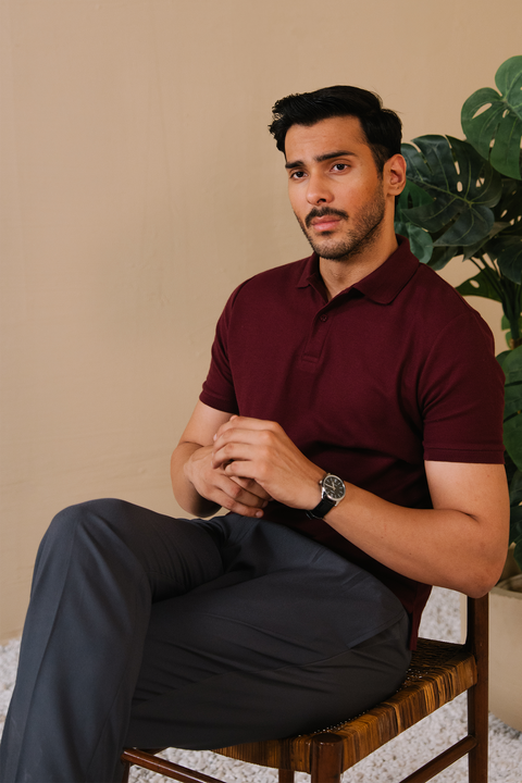 Honeycomb Textured Polo shirt - Windsor Wine