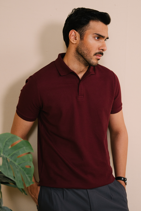 Honeycomb Textured Polo shirt - Windsor Wine