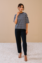 High Waist Darted Pants- Navy