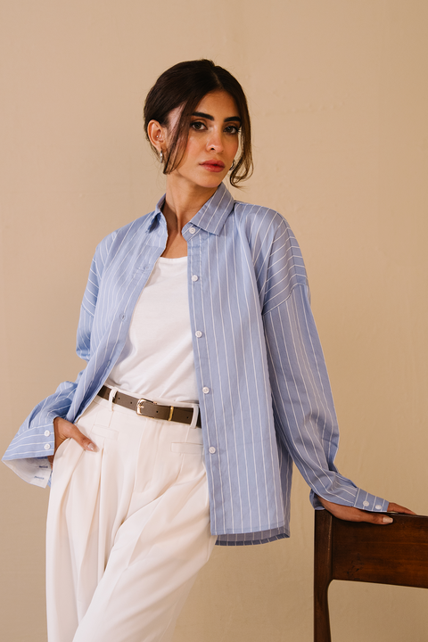 Stripe Button-down shirt - Blue and white stripe
