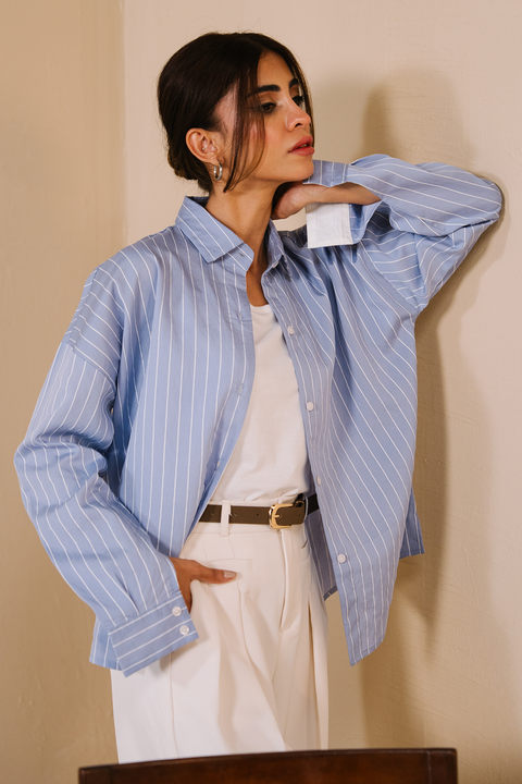 Stripe Button-down shirt - Blue and white stripe