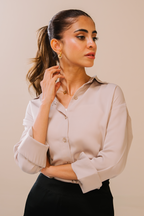 Satin button-down Shirt - Cream