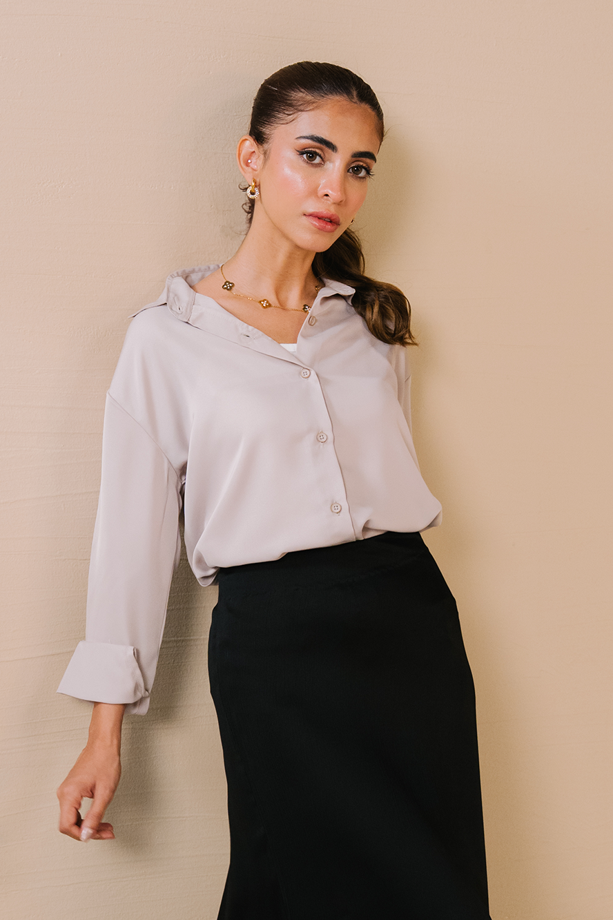 Satin button-down Shirt - Cream Main image