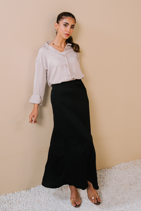 Textured Satin Skirt - Black