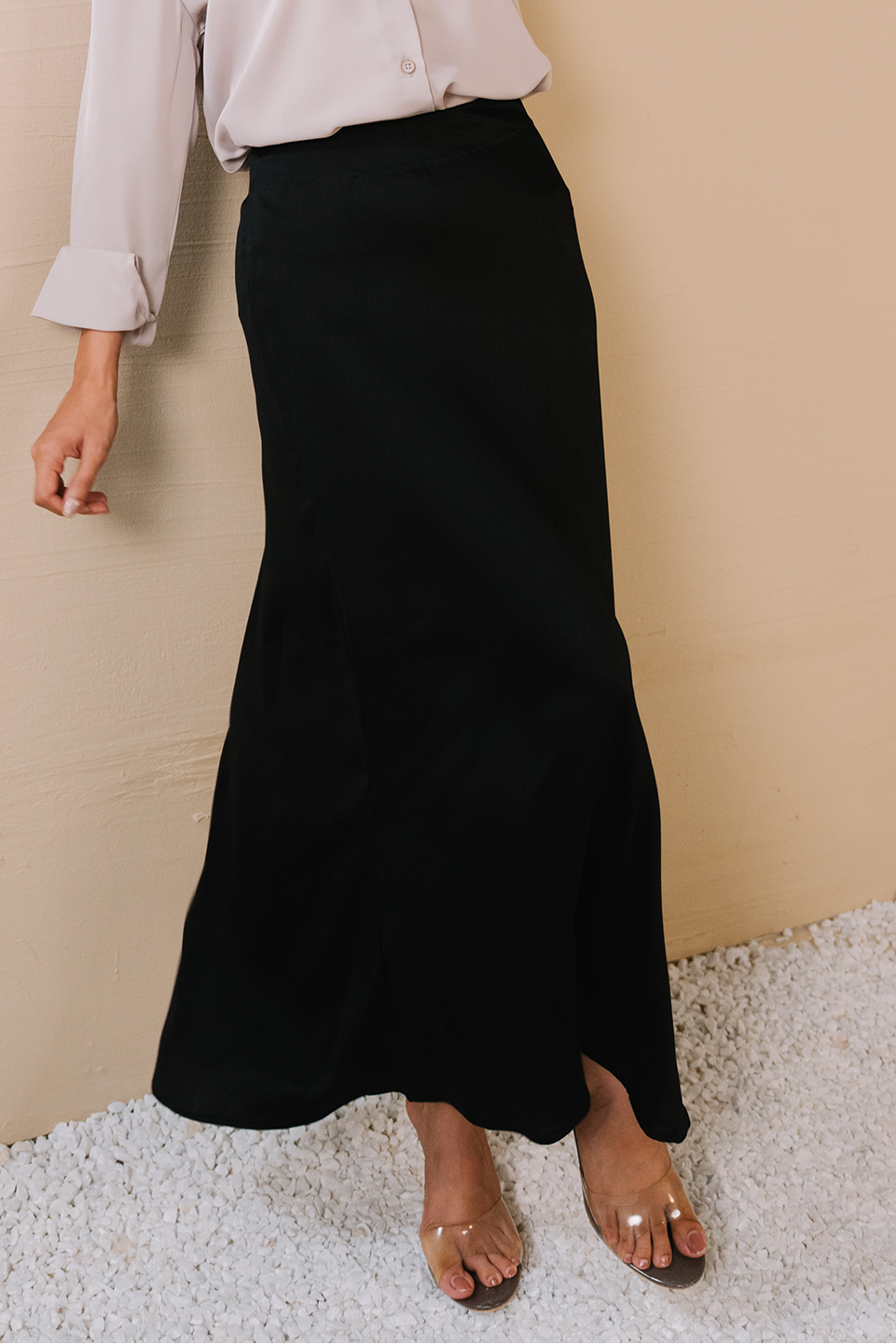 Textured Satin Skirt - Black Secondary image