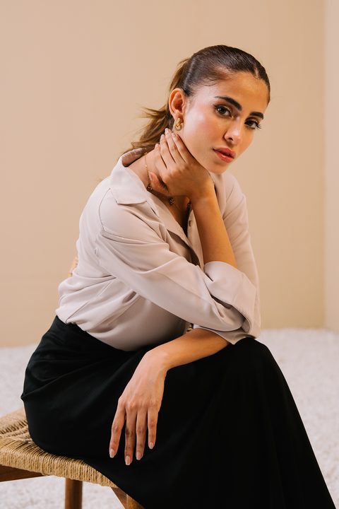 Textured Satin Skirt - Black