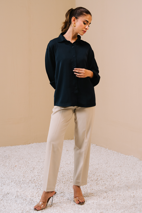 High Waist Darted Pants- Cream