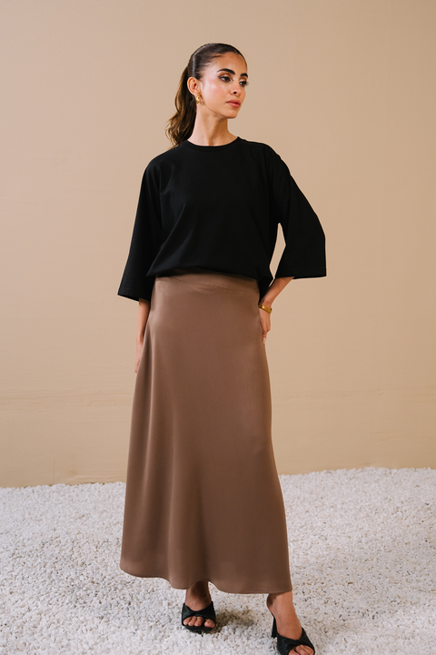 Textured Satin Skirt - Nude