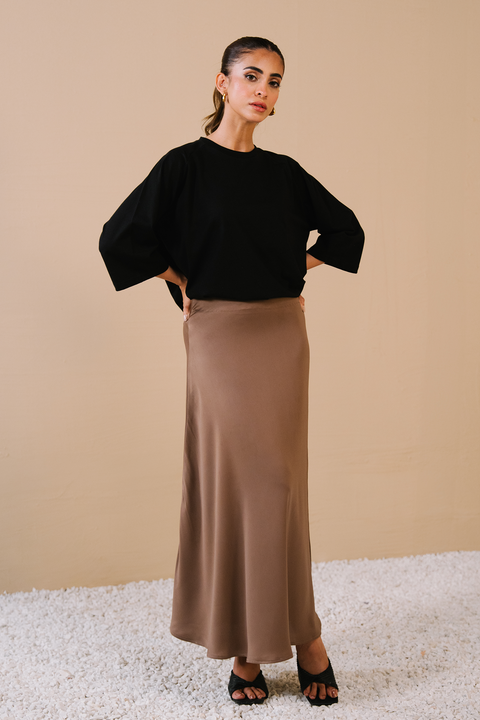 Textured Satin Skirt - Nude