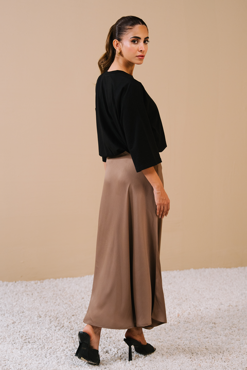 Textured Satin Skirt - Nude