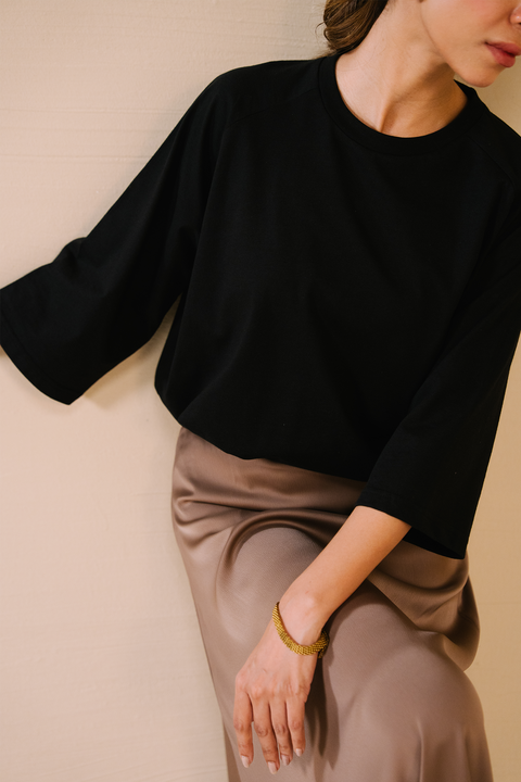 Textured Satin Skirt - Nude