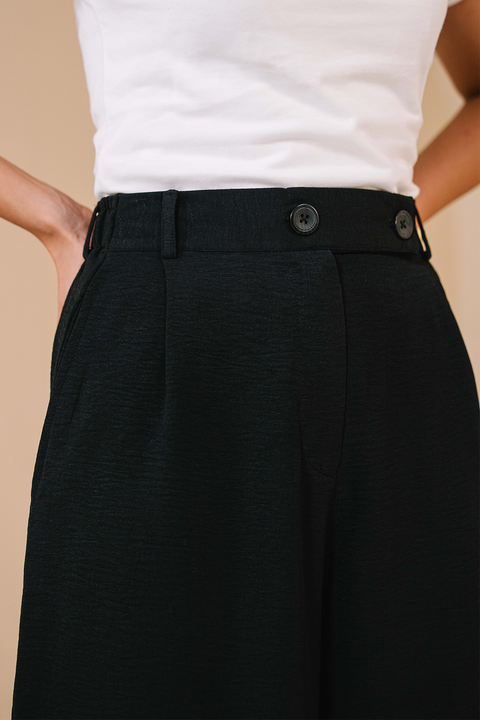 Pleated Wide Leg Pants- Black