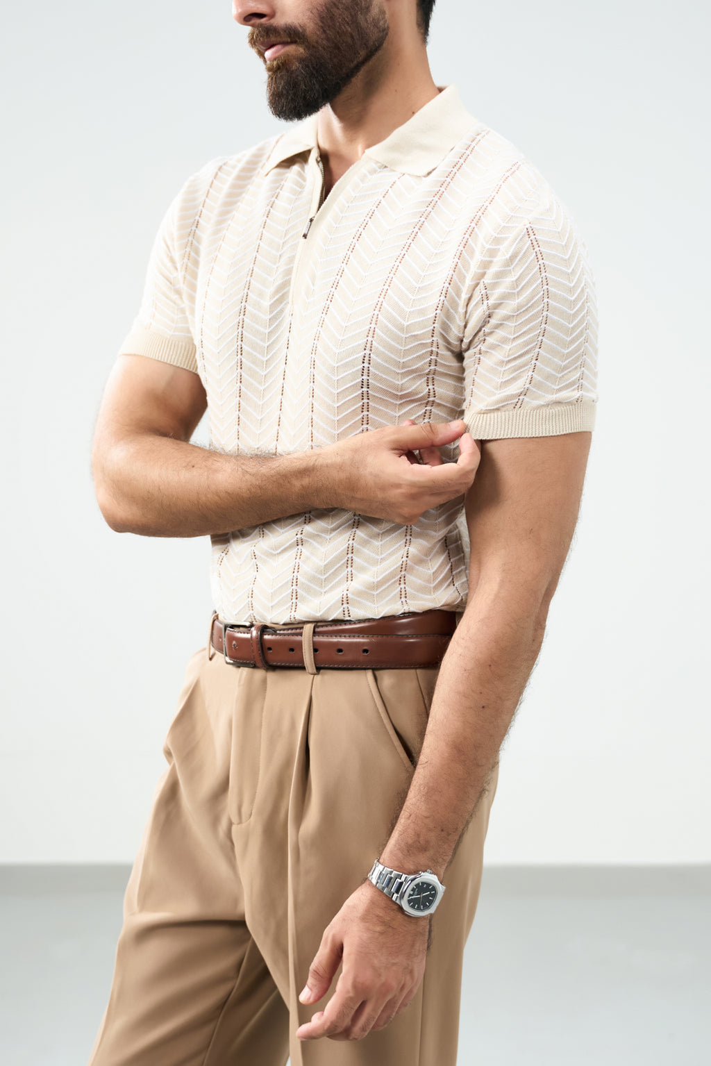 Zip Knit Polo - Sand