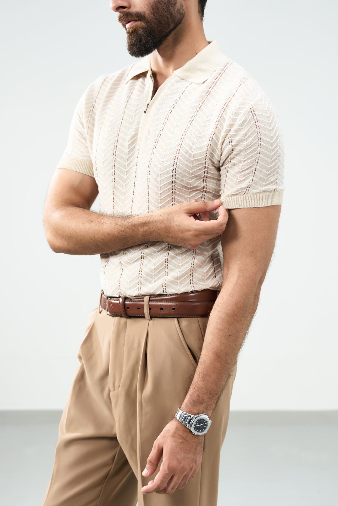 Zip Knit Polo - Sand