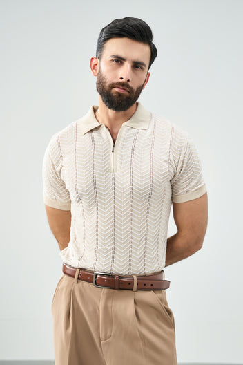 Zip Knit Polo - Sand