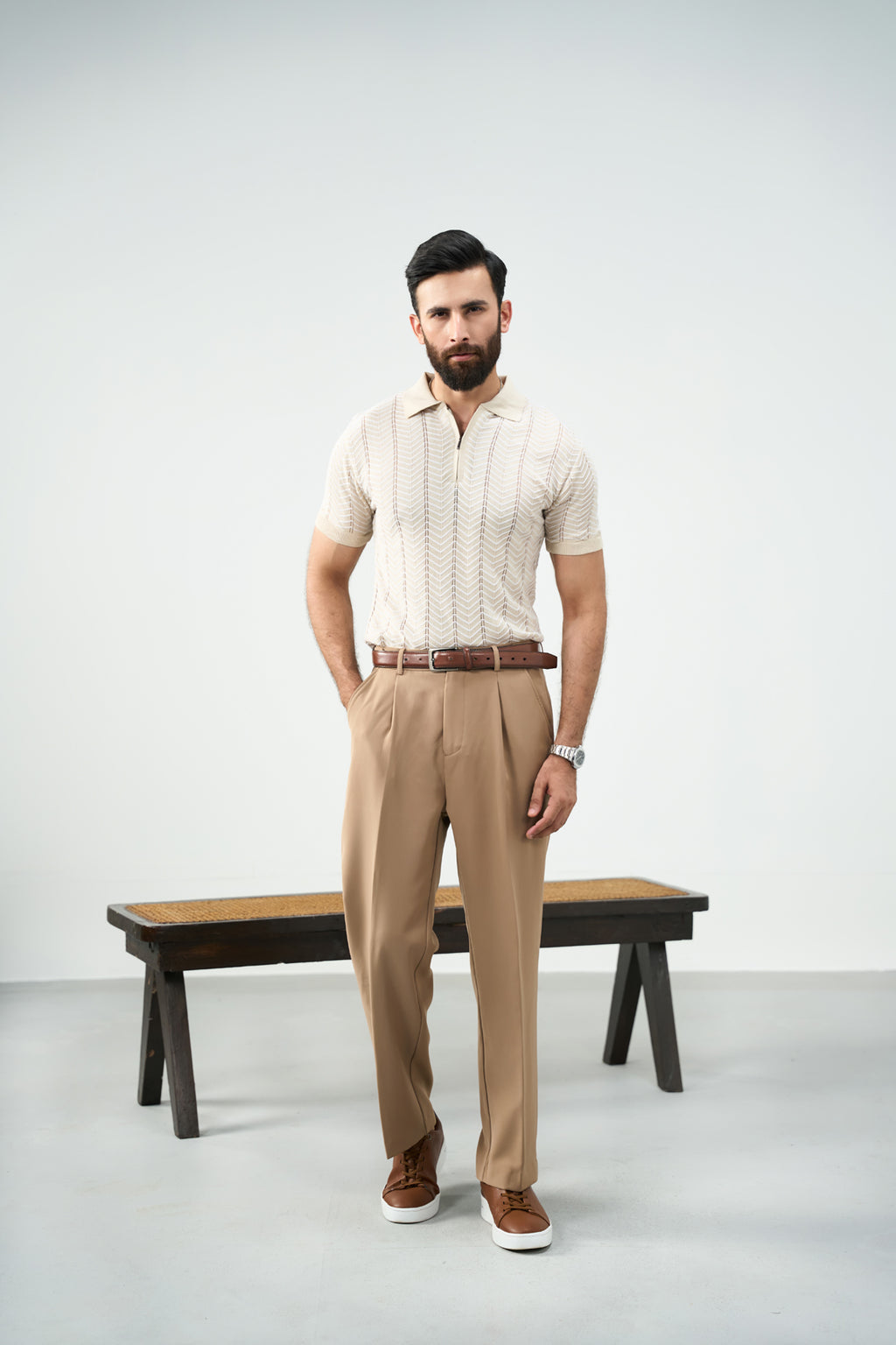 Zip Knit Polo - Sand