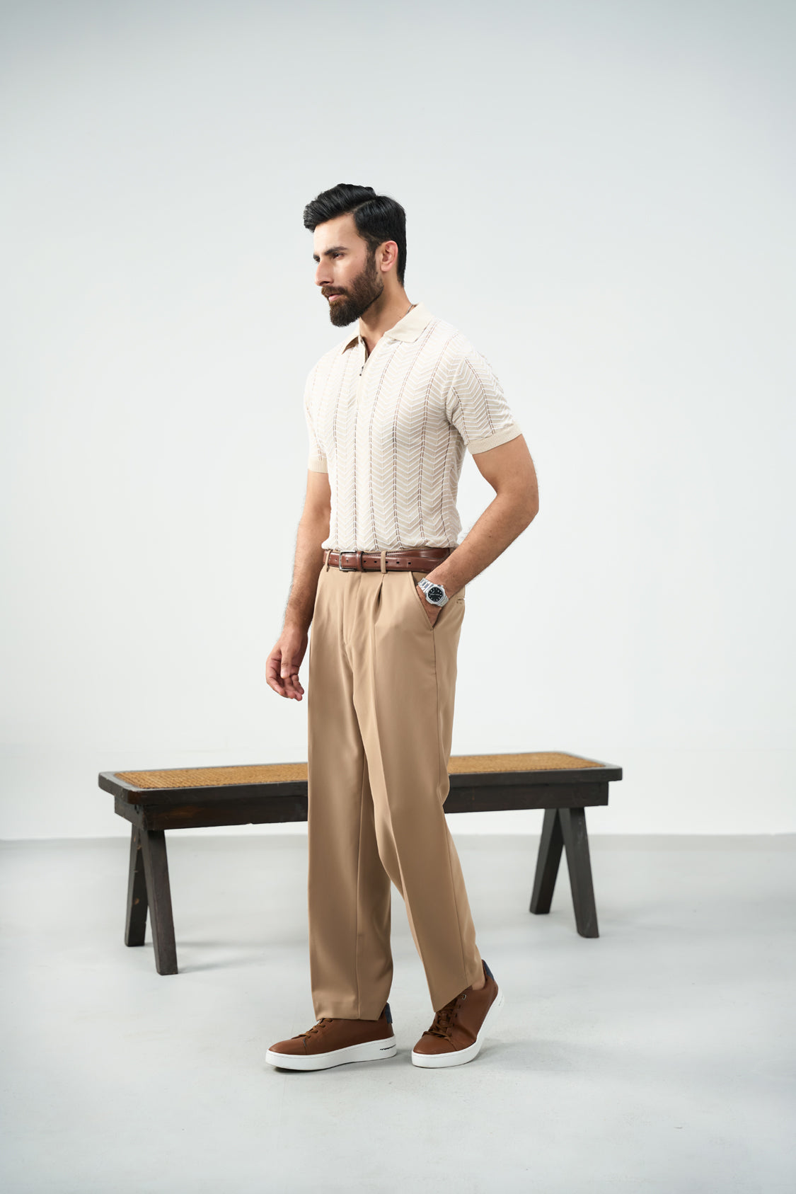 Zip Knit Polo - Sand