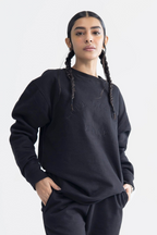 Drop Shoulder Embroidered Sweatshirt - Black