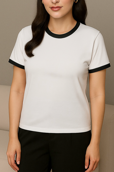 Crew Neck Tee - White and Black