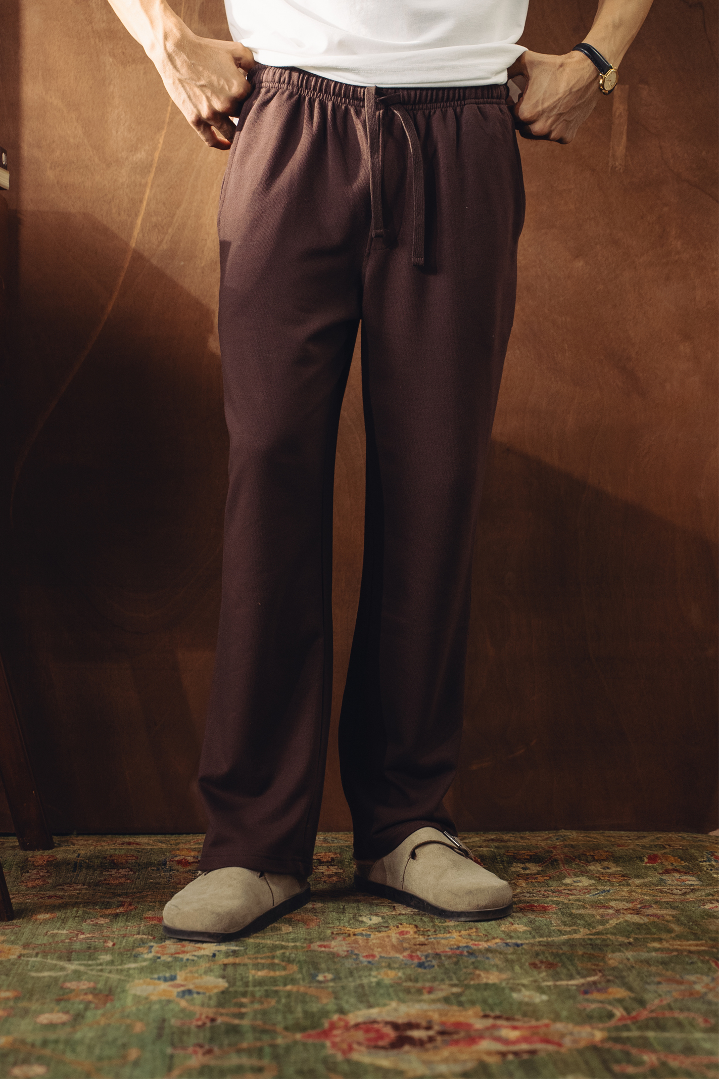 Relaxed Fit Terry Trousers – Dark Brown Main image