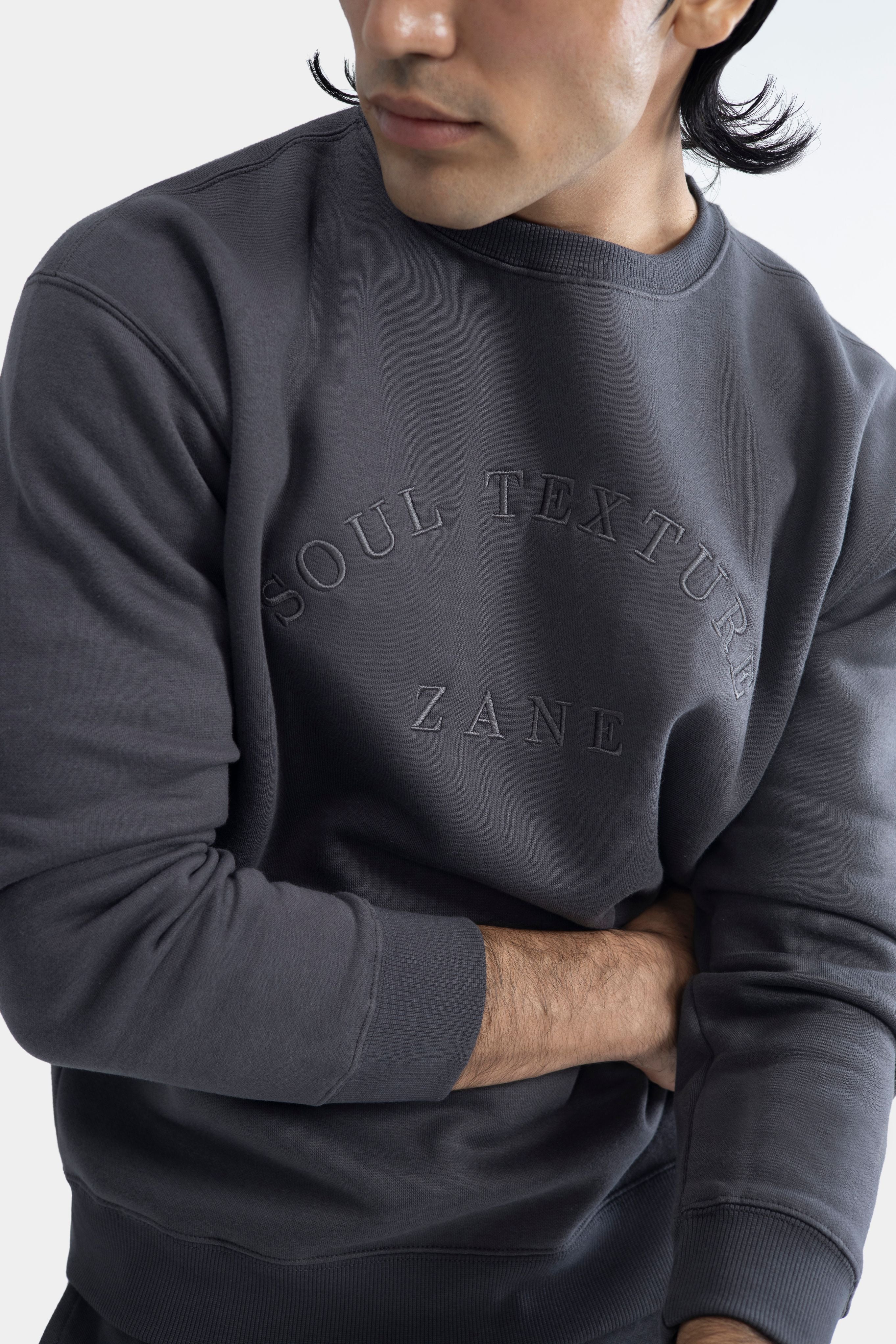 Drop Shoulder Embroidered Sweatshirt – Charcoal Secondary image