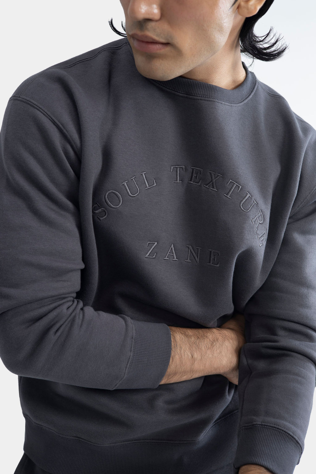 charcoal grey sweatshirt