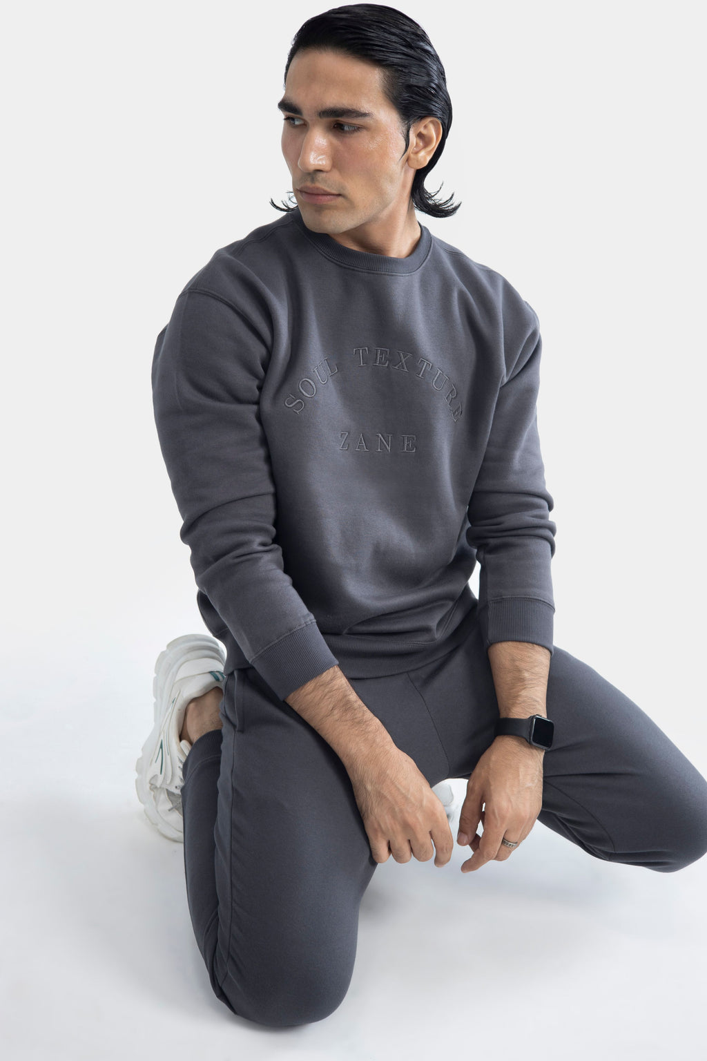 charcoal grey sweatshirt