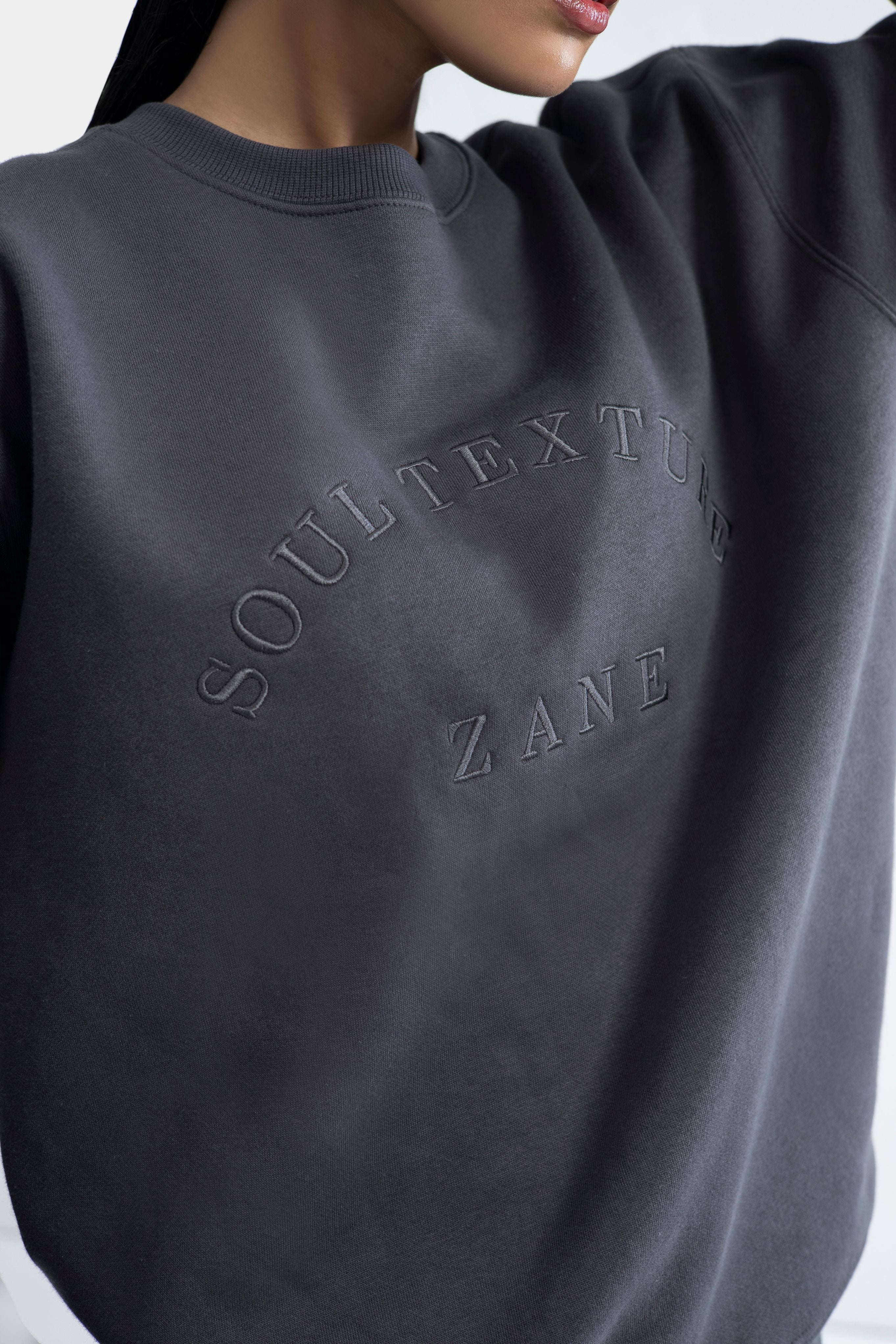 Drop Shoulder Embroidered Sweatshirt - Charcoal Secondary image