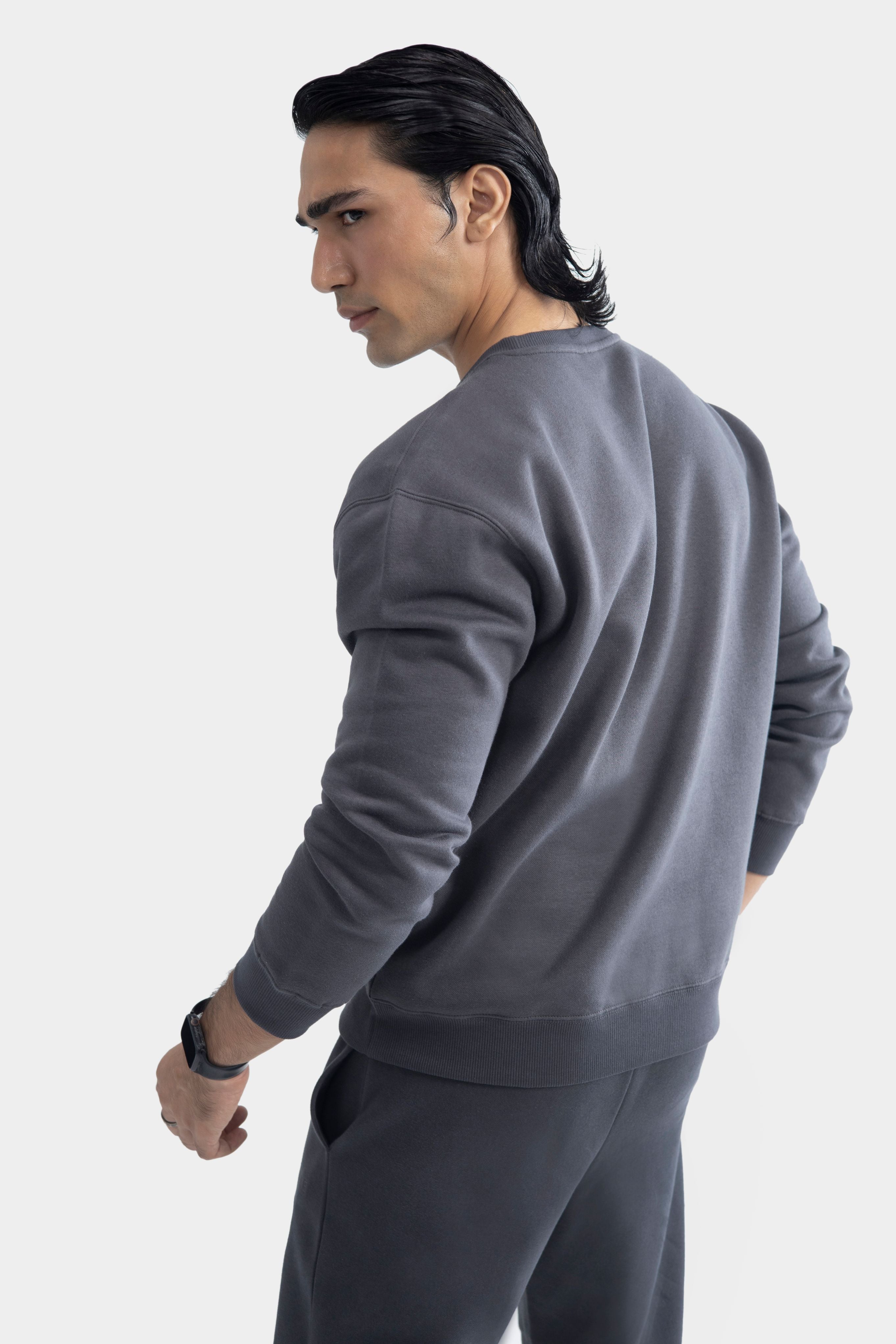 charcoal grey sweatshirt