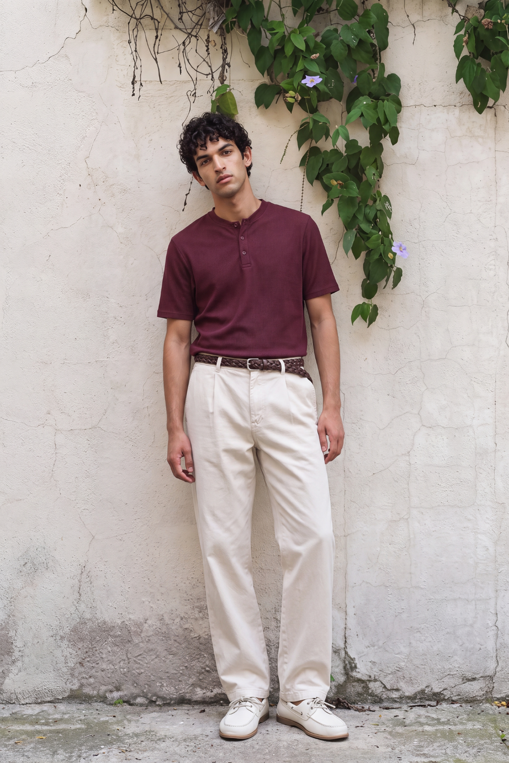 Textured Henley - Maroon Textured