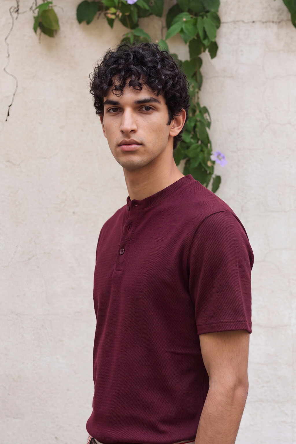 Textured Henley - Maroon Textured