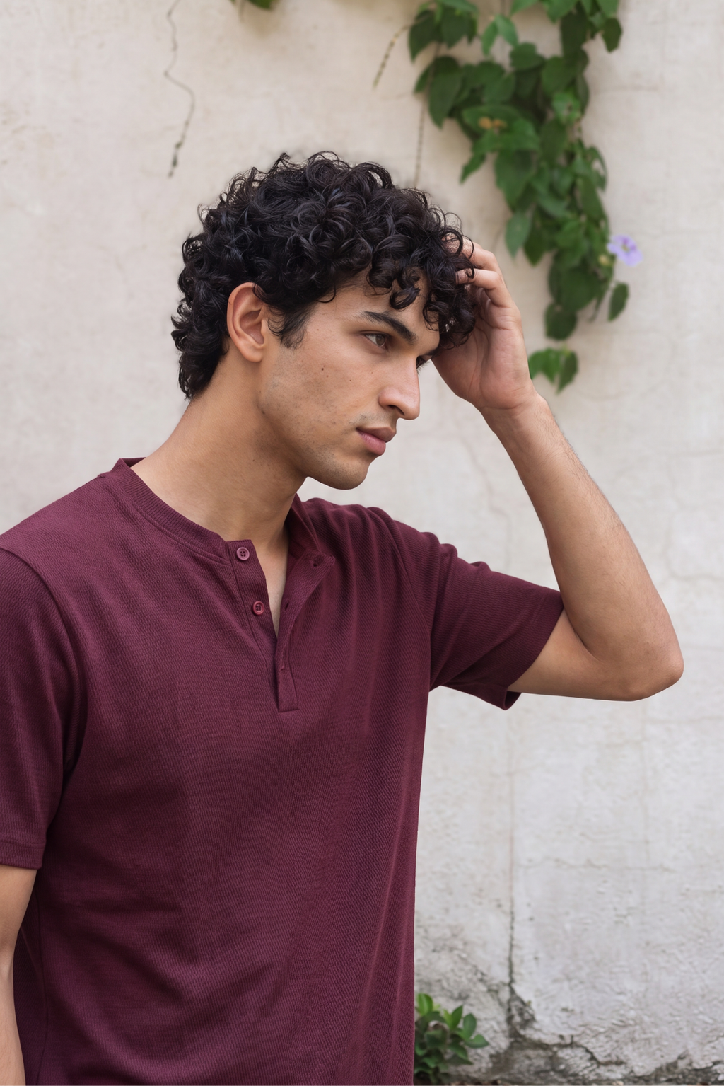 Textured Henley - Maroon Textured